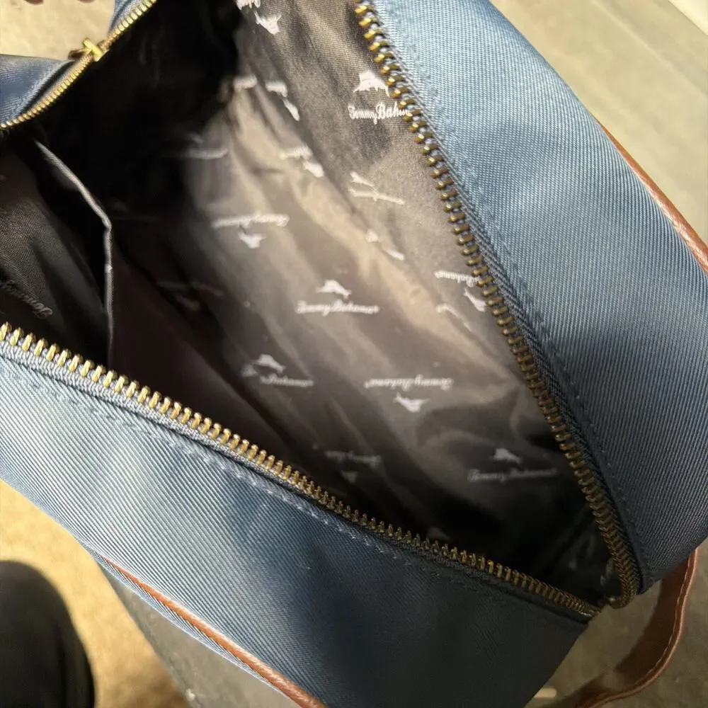 Tommy Bahama Men's Toiletry Bag Travel Dopp kit Faux Leather Navy Blue Brown